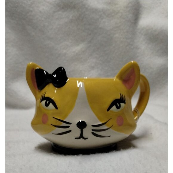 Cat Face Ceramic Mug with Bow & Whiskers Cute Cafe Home Essentials - Picture 2 of 14